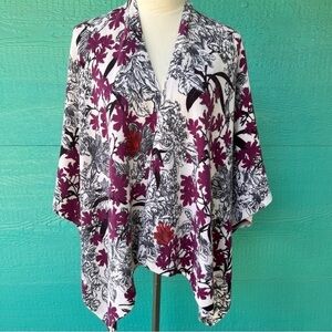 CASHMERE NEIMAN MARCUS PURPLE FLORAL RARE PONCHO CARDIGAN SWEATER O/S